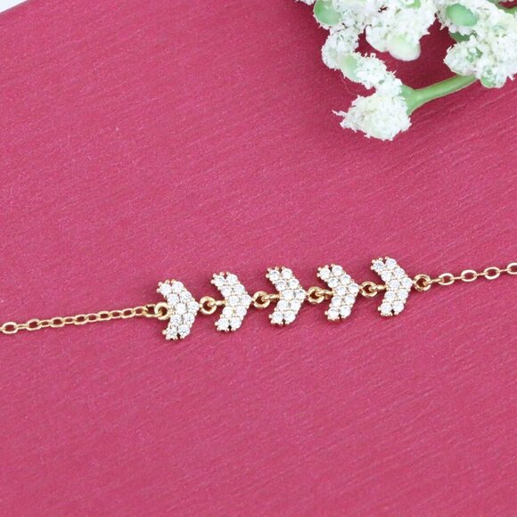 "Delicate Rose Gold Leaf Chain Bracelet with CZ Stones, XPBL0754 - Picture 1 of 12